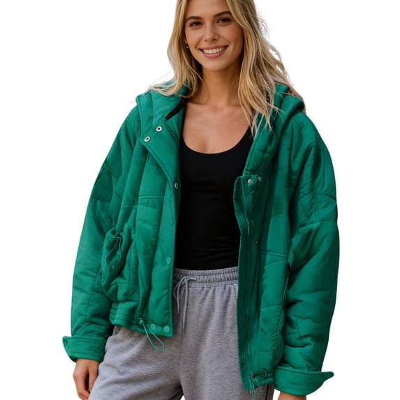 Women's Oversized Lightweight Hooded Puffer Jacket Fall Winter Quilted Coat Outwear with Pockets