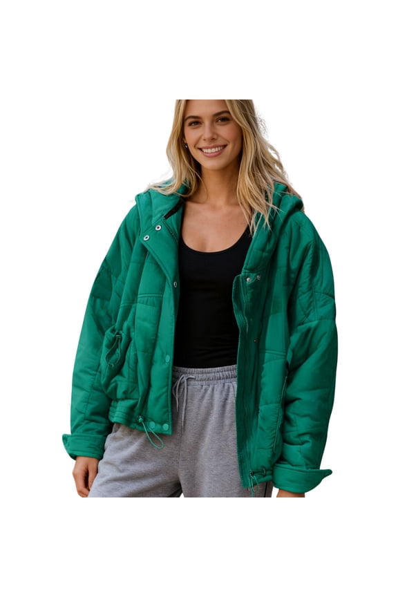 Women's Oversized Lightweight Hooded Puffer Jacket Fall Winter Quilted Coat Outwear with Pockets