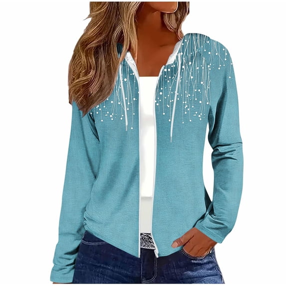 Women's Oversized Lightweight Hoodies Zip Up Fall Sweatshirts Jackets Neon Print Full Zipper Hoodies with Pockets
