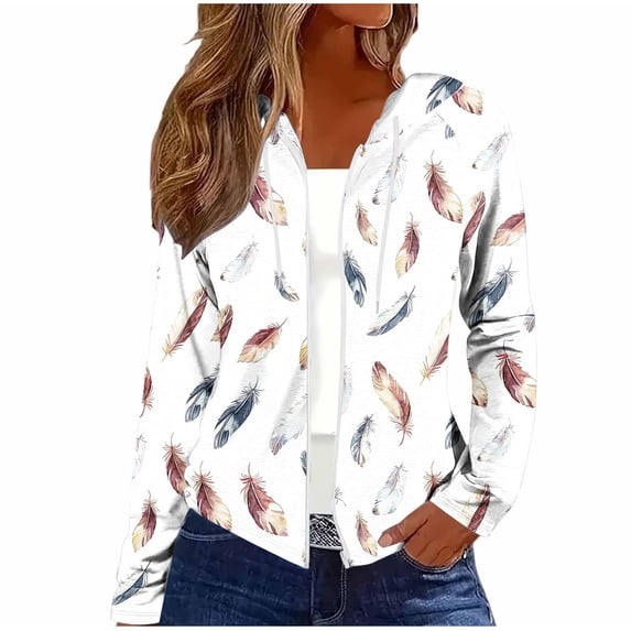 Women's Oversized Lightweight Hoodies Zip Up Fall Sweatshirts Jackets Neon Print Full Zipper Hoodies with Pockets
