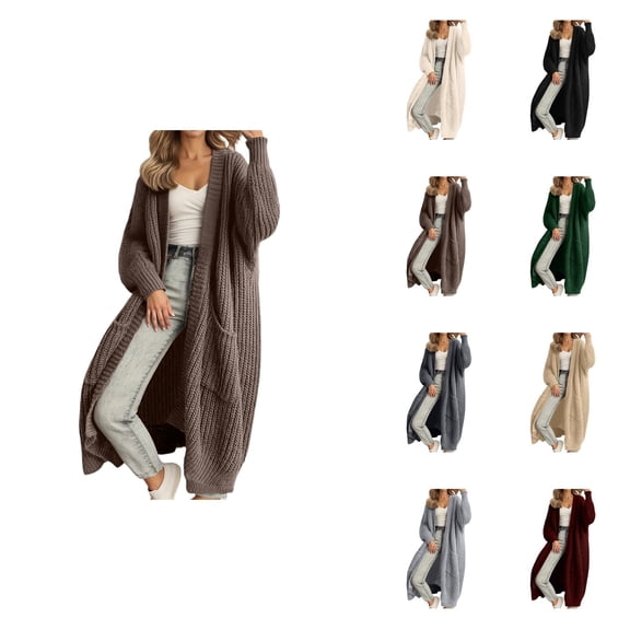 Women's Oversized Long Cardigan Sweater, Knit Open Front Coat with Hood and Pockets, Casual Loose Fall Winter Loungewear Outerwear, Soft Yarn Comfortable Fashionable 2025 Trendy Button-Up Style