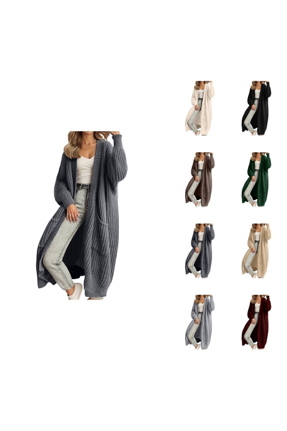 Women's Oversized Long Cardigan Sweater, Knit Open Front Coat with Hood and Pockets, Casual Loose Fall Winter Loungewear Outerwear, Soft Yarn Comfortable Fashionable 2025 Trendy Button-Up Style