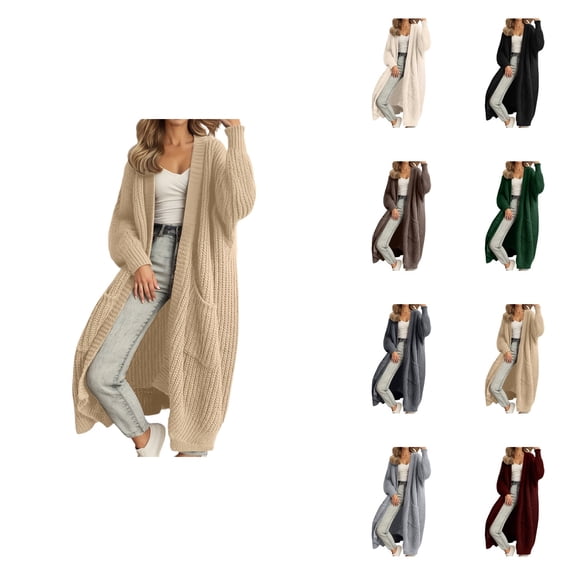 Women's Oversized Long Cardigan Sweater, Knit Open Front Coat with Hood and Pockets, Casual Loose Fall Winter Loungewear Outerwear, Soft Yarn Comfortable Fashionable 2025 Trendy Button-Up Style