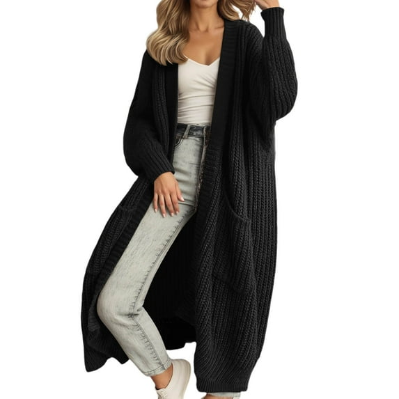 Women's Oversized Long Knit Cardigan Open Front Coat Casual Loose Fall Winter Loungewear Soft Yarn Outerwear