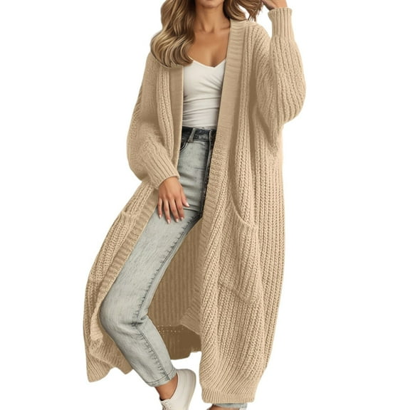 Women's Oversized Long Knit Cardigan Open Front Coat Casual Loose Fall Winter Loungewear Soft Yarn Outerwear