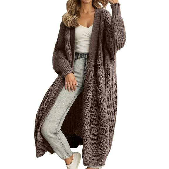 Women's Oversized Long Knit Cardigan Open Front Coat Casual Loose Fall Winter Loungewear Soft Yarn Outerwear