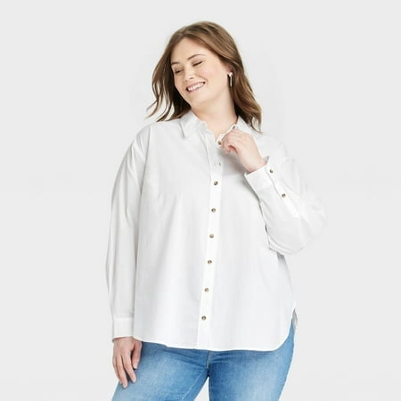 Women's Oversized Long Sleeve Button-Down Shirt - Universal Thread™ White  1X - Walmart.com