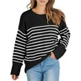 thumbnail image 1 of Women's Oversized Long Sleeve Fuzzy Knit Casual Chunky Pullover Sweater Fall Outfits Clothes Black White Stripe XL, 1 of 8