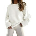thumbnail image 1 of Women's Oversized Long Sleeve Fuzzy Knit Casual Chunky Pullover Sweater Fall Outfits Clothes White S, 1 of 9