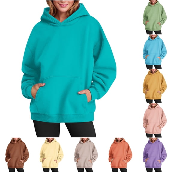 Women's Oversized Long Sleeve Hooded Fleece Pullover Sweatshirt Preppy Soft Cozy Casual Streetwear | CSEONE,Beige L