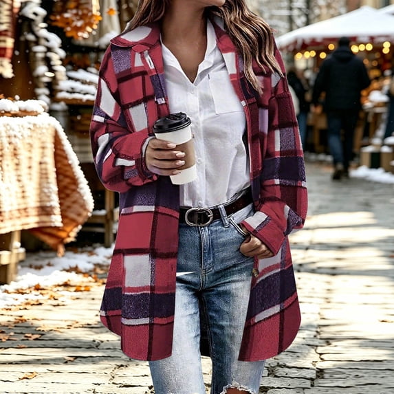Women's Oversized Long Sleeve Lapel Button Shirt Jacket Casual Fall Winter Outerwear Coat