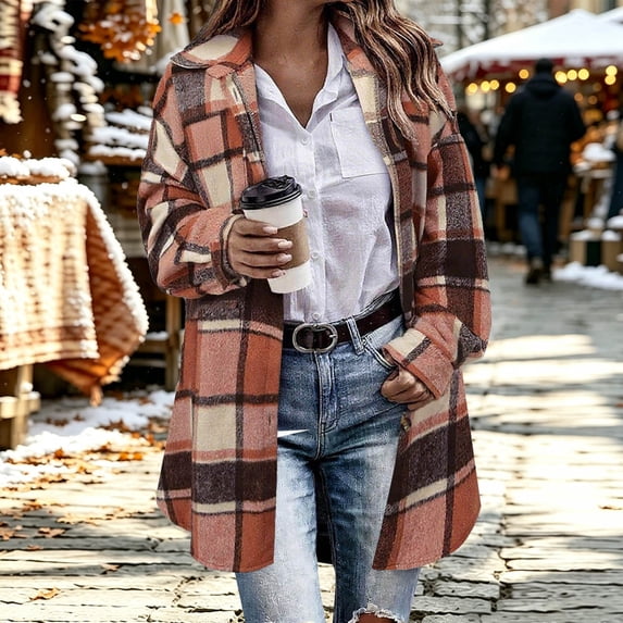 Women's Oversized Long Sleeve Lapel Button Shirt Jacket Casual Fall Winter Outerwear Coat