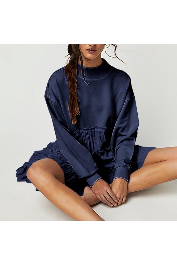 Women's Oversized Long Sleeve Mini Dress, Casual Office & Daily Wear, Mid-Weight Cotton Blend, Relaxed Fit, Solid Color