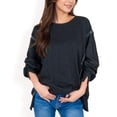 thumbnail image 1 of Women's Oversized Long Sleeve Pullover Sweatshirt with Drop Shoulders and Side Slits - Small, Black, 1 of 6