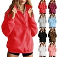 thumbnail image 1 of Women's Oversized Long Sleeve Stand Collar Pullover Sweatshirts Hoodies Tops Solid Color Loose Fit Casual Daily Wear Streetwear Loungewear Fashion Essential Gift for Women, 1 of 8