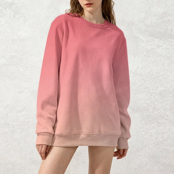 Women's Oversized Long Sleeve Sweatshirt, Tie Dye Gradient Color Pullover, Loose Fit Crewneck Top, Plus Size Casual Streetwear, Fall Winter Long Sleeve Crewneck Light Pink XL