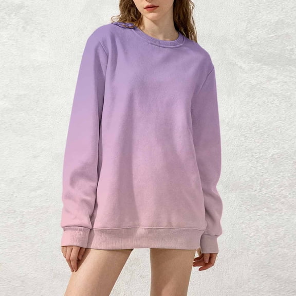 Women's Oversized Long Sleeve Sweatshirt, Tie Dye Gradient Color Pullover, Loose Fit Crewneck Top, Plus Size Casual Streetwear, Fall Winter Long Sleeve Crewneck Purple XXL