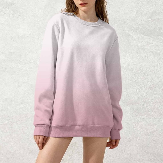 Women's Oversized Long Sleeve Sweatshirt, Tie Dye Gradient Color Pullover, Loose Fit Crewneck Top, Plus Size Casual Streetwear, Fall Winter Long Sleeve Crewneck Pink XL