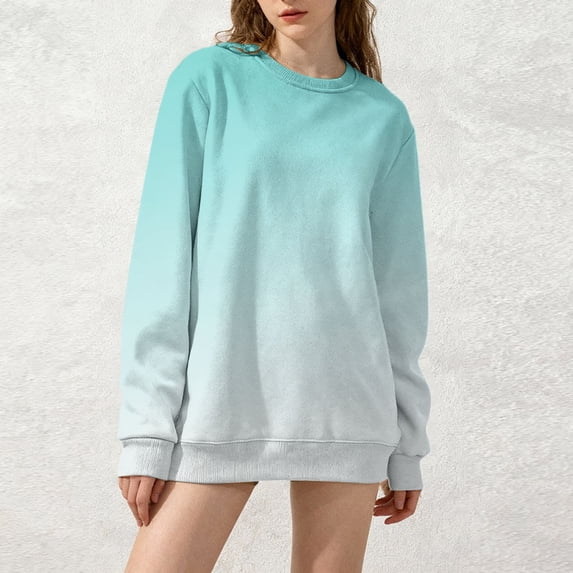 Women's Oversized Long Sleeve Sweatshirt, Tie Dye Gradient Color Pullover, Loose Fit Crewneck Top, Plus Size Casual Streetwear, Fall Winter Long Sleeve Crewneck Sky Blue XXL