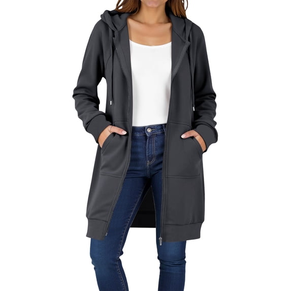 Women's Oversized Long Zip Up Hoodie – Full Zip Hooded Jacket with Pockets, Longline Casual Fall Outfits for Going Out, Lounge & Daily Wear