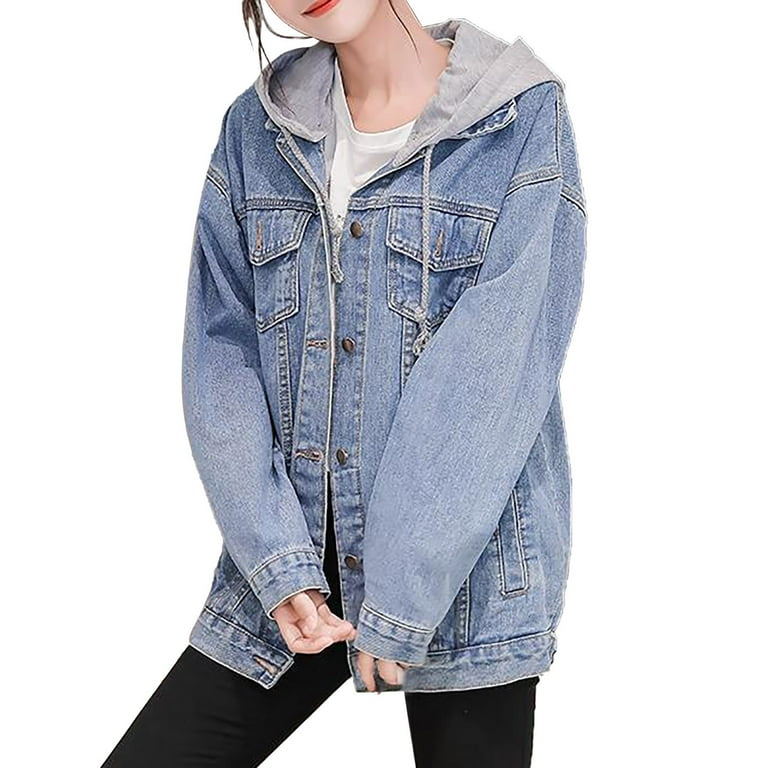Women s Oversized Loose Boyfriend Denim Jacket Hooded Jean Jacket Denim Short Jacket for Women Designer Denim for Women Jean Jumpsuit for Women Short