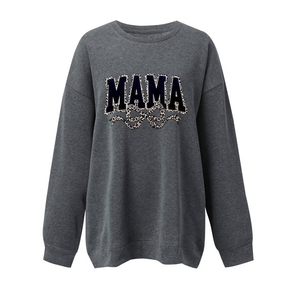 Women's Oversized Mama Crewneck Sweatshirt - Casual Round Neck Long Sleeve Pullover Top