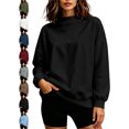 thumbnail image 1 of Women's Oversized Mock Neck Sweatshirt Long Sleeve Pullover Basic Casual Fall Winter Everyday Top, 1 of 9