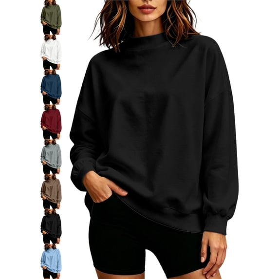 Women's Oversized Mock Neck Sweatshirt Long Sleeve Pullover Basic Casual Fall Winter Everyday Top