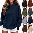 thumbnail image 1 of Women's Oversized Mock Neck Sweatshirt Long Sleeve Pullover Top with Side Slit & Drop Shoulder for Fall Winter, 1 of 7