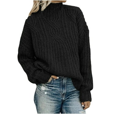 Women's Oversized Mock Turtle Neck Long Sleeve Casual Loose Fit Chunky Cable Knit Fall Pullover Sweater Top