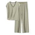 thumbnail image 1 of Women’s Oversized Modal V-Neck Striped Lounge Set – Short Sleeve Top & Flowy Pants (Effortless Summer Style), 1 of 3