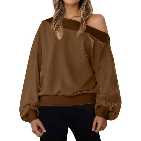 Women's Oversized Off the Shoulder Sweatshirt 2025 Y2k Trendy Fall Outfits Fashion Tops Brown L