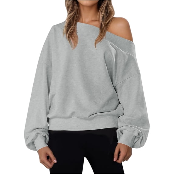 Women's Oversized Off the Shoulder Sweatshirt 2025 Y2k Trendy Fall Outfits Fashion Tops Gray S