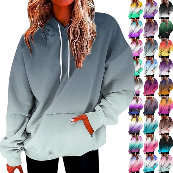 Drawstrigns Women's Oversized Ombre Hoodie – Y2K Gradient Drop Shoulder Sweatshirt ...