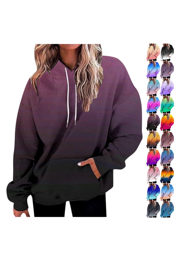 Women's Oversized Ombre Hoodie – Y2K Gradient Pullover Sweatshirt with Drawstring & Pocket, Plus Size Fall Winter Top for Going Out & Lounge