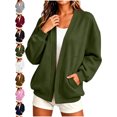 thumbnail image 1 of Women's Oversized Open Front V-Neck Sweatshirt Long Sleeve with Pockets Loose Fit Casual Fall Winter Everyday Top, 1 of 9
