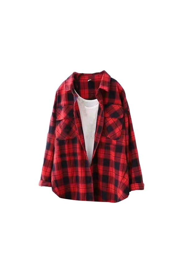 Women's Oversized Plaid Shacket Button Down Design Long Sleeve with Pockets Casual Fall Winter Street Style Versatile Layering Piece