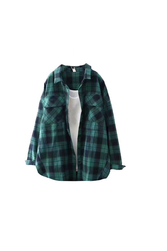 Women's Oversized Plaid Shacket Button Down Design Long Sleeve with Pockets Casual Fall Winter Street Style Versatile Layering Piece