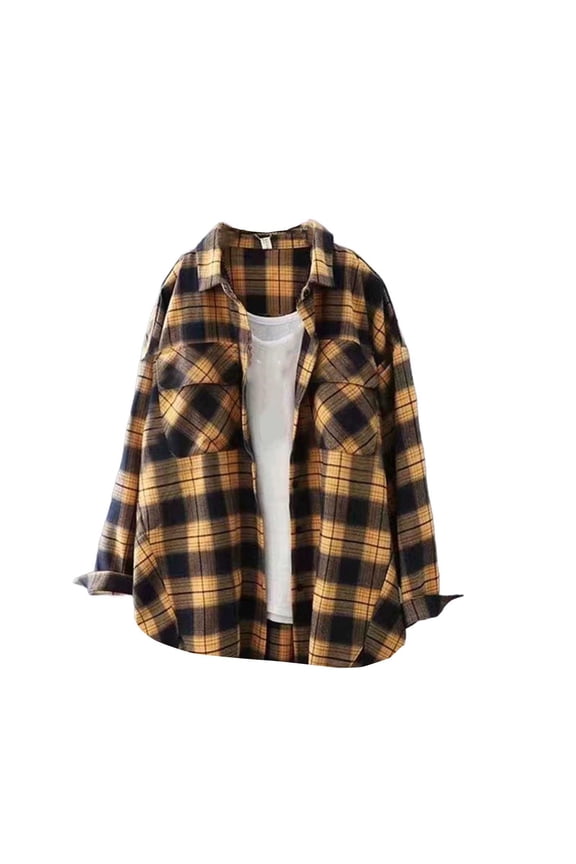 Women's Oversized Plaid Shacket Button Down Design Long Sleeve with Pockets Casual Fall Winter Street Style Versatile Layering Piece