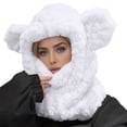 thumbnail image 1 of Women's Oversized Plush Bear Ear Hood, 3-in-1 Scarf Hoodie Mask, Fleece Lined Winter Balaclava, Animal Ear Hat, Cold Weather Face Cover, Cute Winter Accessory Set - White, 1 of 6