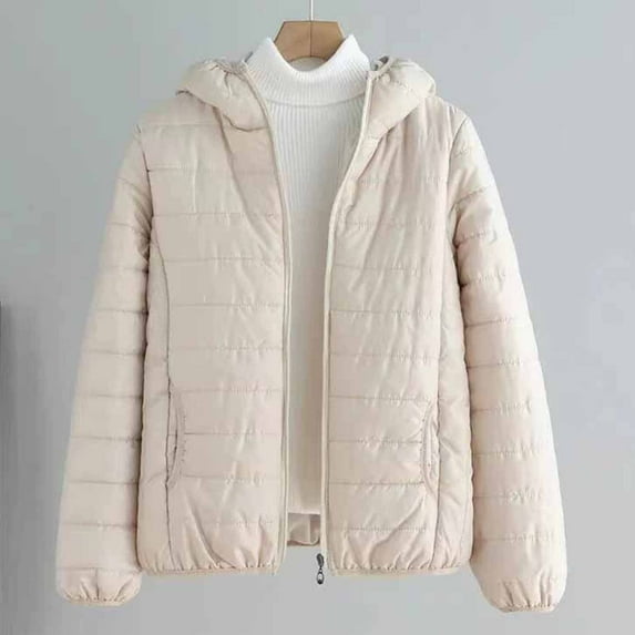 Women's Oversized Puffer Jacket Zipped Solid Color Long Sleeve Lightweight Pullover Warm Tops Coat with Pocket (2XL, Khaki)