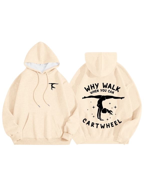 Women's Oversized Pullover Hoodie Gymnast Cartwheel Letter Graphic Long Sleeve Tops
