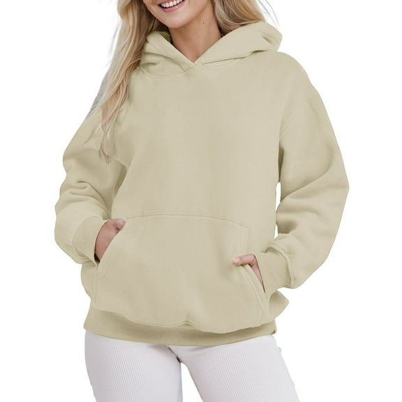 Women's Oversized Pullover Hoodie Long Sleeve Casual Shirt Top with Front Pocket for Fall Season