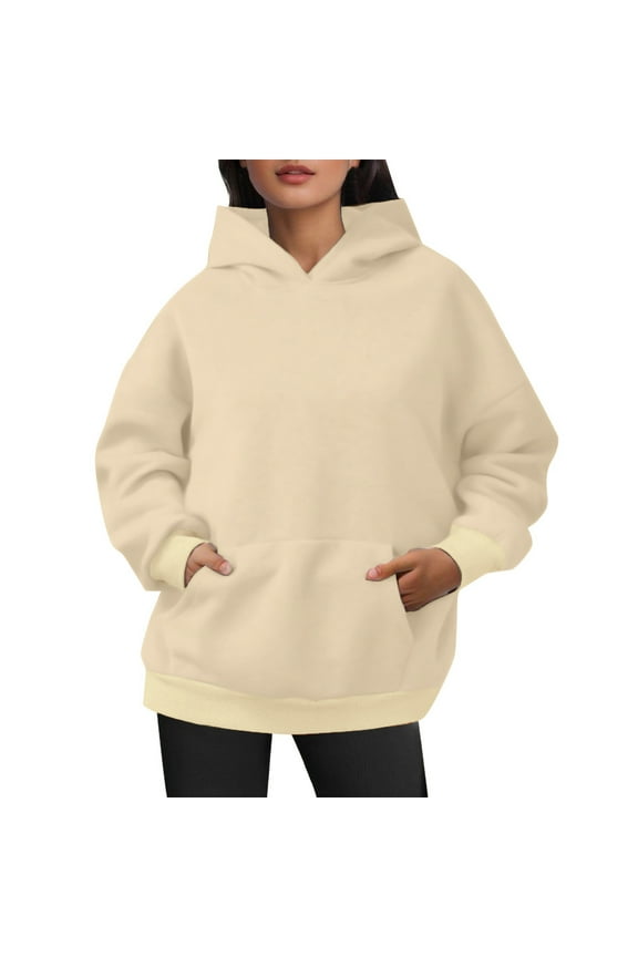 Women's Oversized Pullover Hoodie Soft Velvet Sweater Long Sleeve Top with Pockets for Winter Fall Fashion
