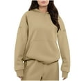 thumbnail image 1 of Women's Oversized Pullover Hoodie with 3 Pockets Crewneck Sweatshirt Long Sleeve Jogging Sports Fall Winter Tops (S, Khaki), 1 of 7
