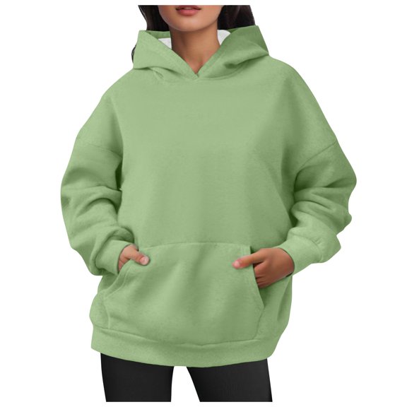 Women s Oversized Pullover Hoodie with Velvet Long Sleeve Pocketed Sweatshirt for Winter Fall Outfits Women s Clothing Green S