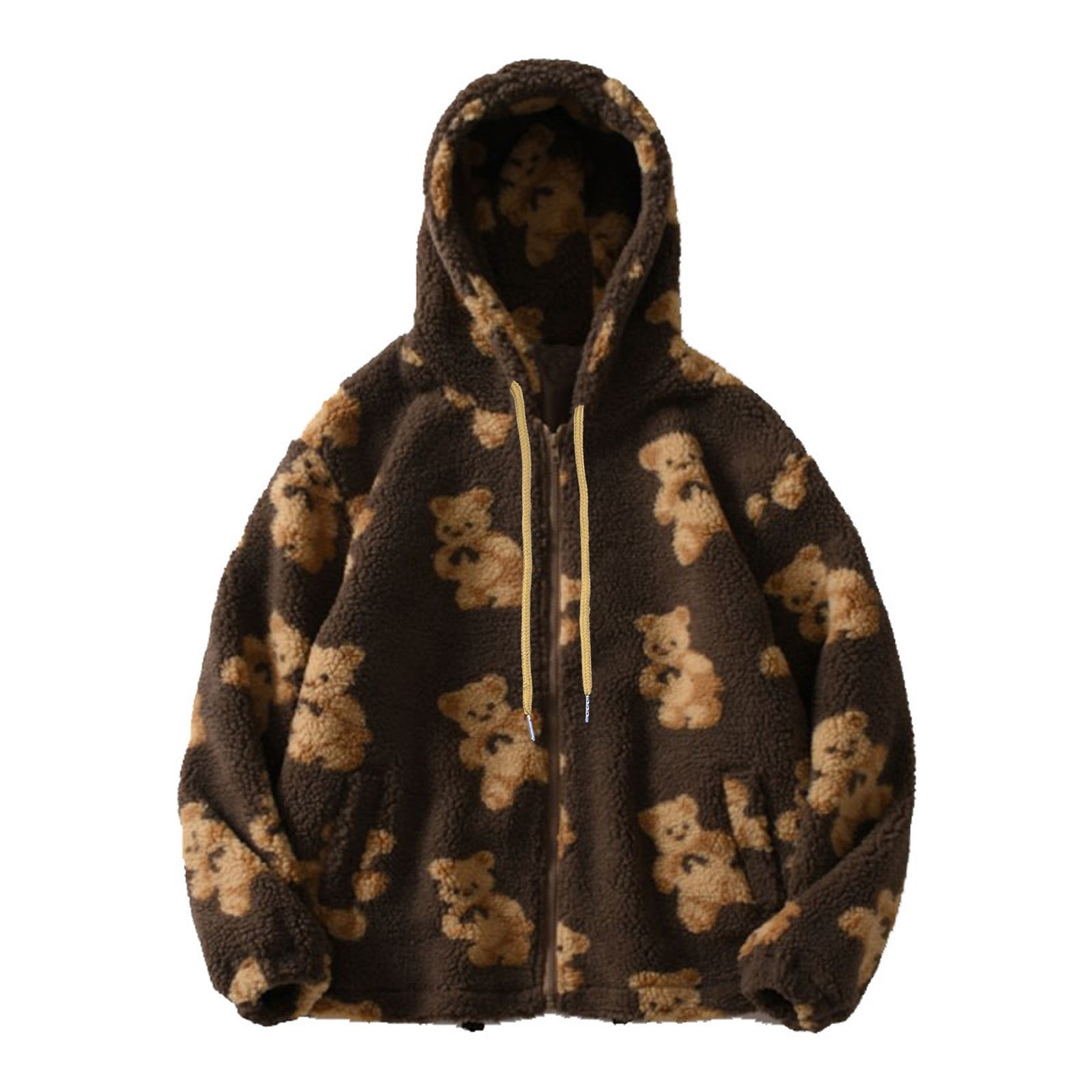 Women s Oversized Pullover Hoodies Cute Bear Graphic Sherpa Fleece Sweatshirts Zipper jacket fuzzy Outwear Sweaters Walmart