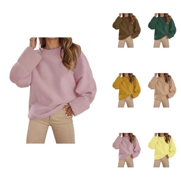 Women's Oversized Pullover Sweater Casual Winter Knit Top Soft Comfortable Loose Fit Round Neck Long Sleeve Streetwear Tunic