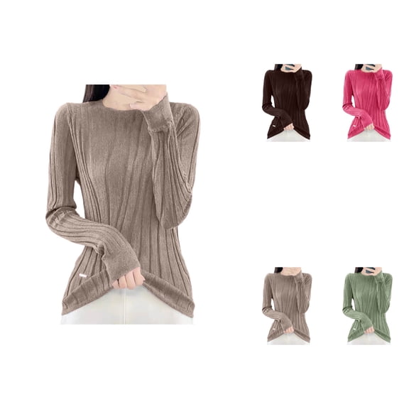 Women's Oversized Pullover Sweater – Soft Ribbed Knit Long Sleeve Round Neck Loose Fit Solid Color Casual Comfortable Top for Fall Winter