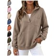 thumbnail image 1 of Women's Oversized Quarter Zip Pullover Sweatshirt Long Sleeve Collar with Pockets Basic Casual Fall Everyday Top, 1 of 9